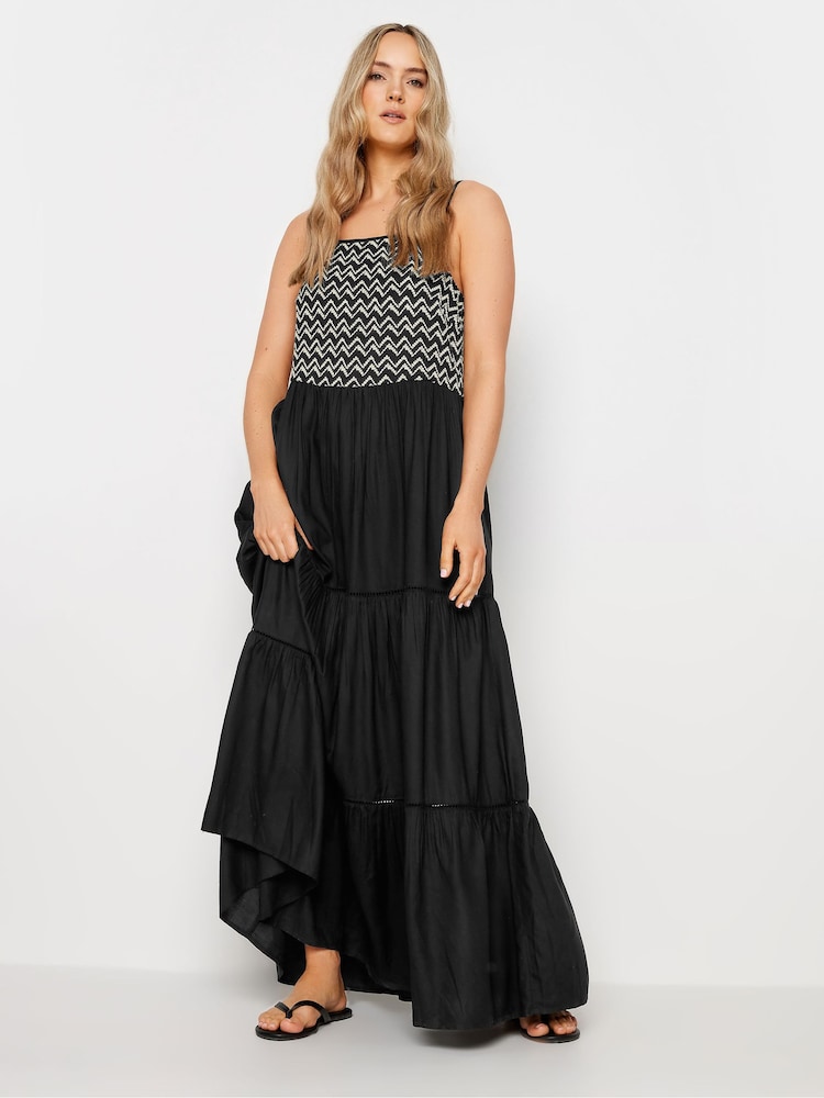 Long Tall Sally Black Embroidery Detail Tiered Maxi Dress - Image 2 of 5