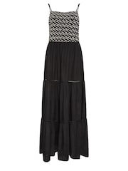 Long Tall Sally Black Embroidery Detail Tiered Maxi Dress - Image 5 of 5