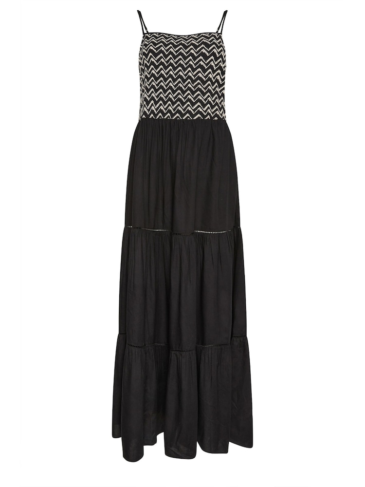 Long Tall Sally Black Embroidery Detail Tiered Maxi Dress - Image 5 of 5