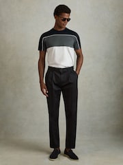 Reiss Navy/White Woods Mercerised Cotton Colourblock Crew Neck T-Shirt - Image 2 of 5