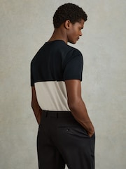 Reiss Navy/White Woods Mercerised Cotton Colourblock Crew Neck T-Shirt - Image 3 of 5