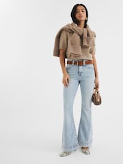 River Island Light Blue 3 Petite High Rise Tummy Hold Flare Jeans - Image 1 of 6