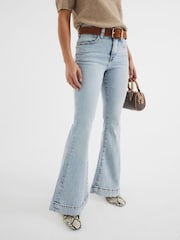 River Island Light Blue 3 Petite High Rise Tummy Hold Flare Jeans - Image 4 of 6