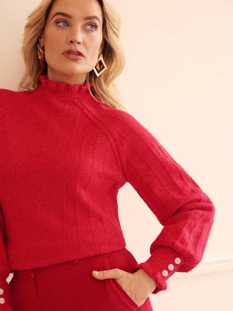 Love & Roses Red Cosy Ruffle Long Sleeve Jumper - Image 1 of 4 Love & Roses Red Cosy Ruffle Long Sleeve Jumper - Image 1 of 4