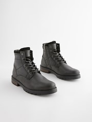 Black Leather Zip Up Borg Lined Boots - Image 1 of 5