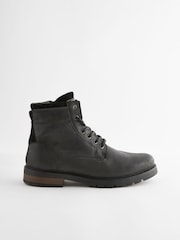 Black Leather Zip Up Borg Lined Boots - Image 2 of 5