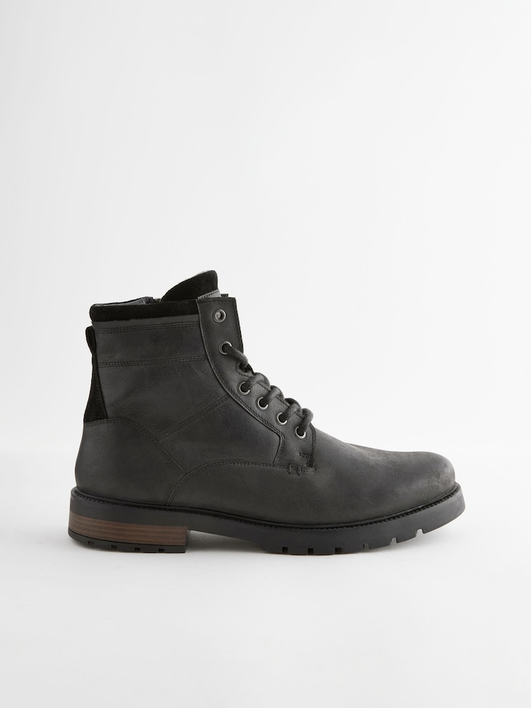 Black Leather Zip Up Borg Lined Boots - Image 2 of 5