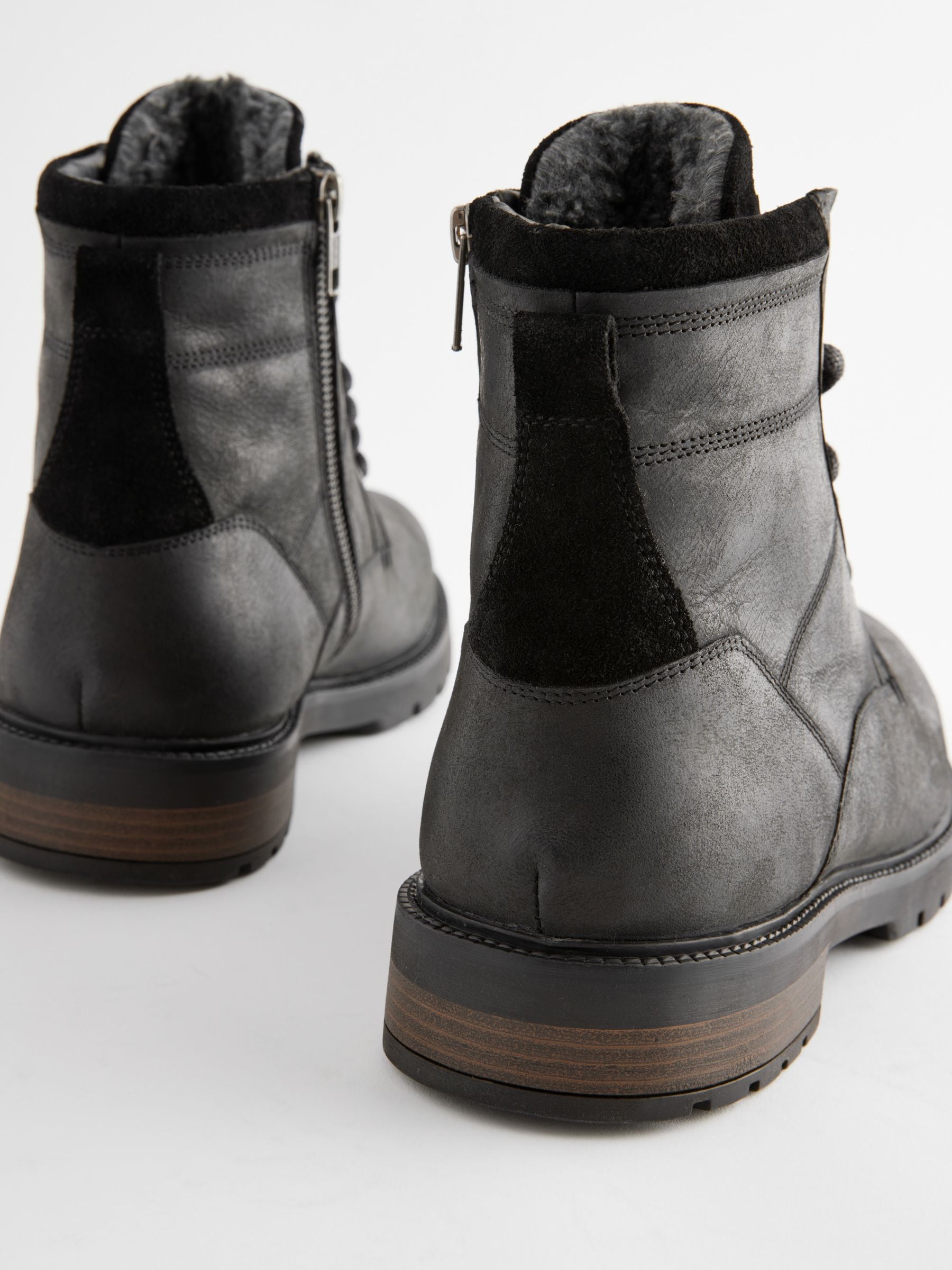 Buy Black Leather Zip Up Borg Lined Boots from Next Georgia Buy Black Leather Zip Up Borg Lined Boots from Next Georgia