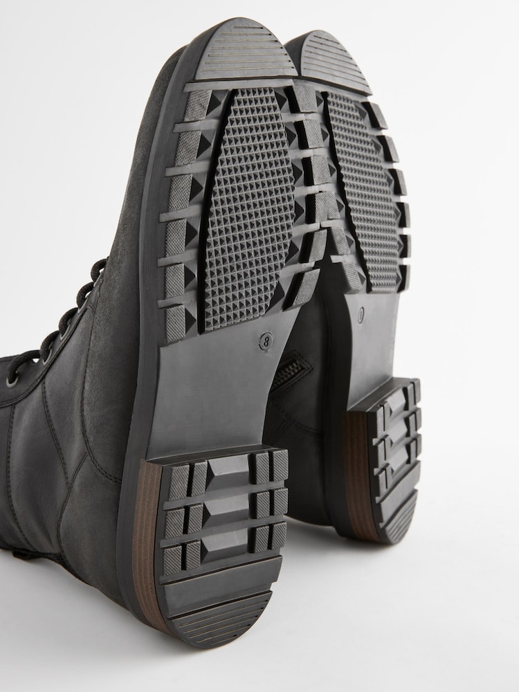 Black Leather Zip Up Borg Lined Boots - Image 4 of 5