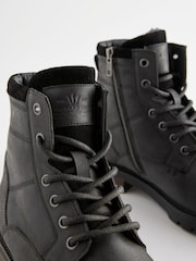 Black Leather Zip Up Borg Lined Boots - Image 5 of 5