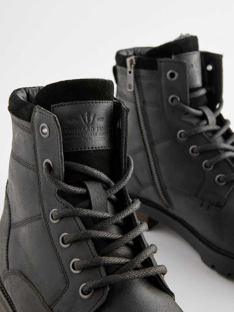 Black Leather Zip Up Borg Lined Boots - Image 5 of 5