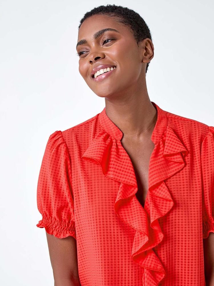 Roman Orange Waffle Seersucker Frilled Top - Image 1 of 5