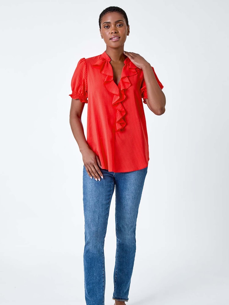 Roman Orange Waffle Seersucker Frilled Top - Image 2 of 5