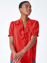 Roman Orange Waffle Seersucker Frilled Top - Image 4 of 5