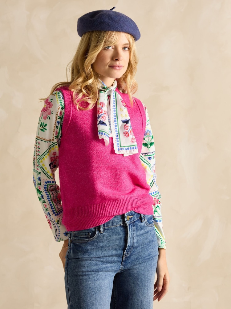 Joules Harbour Cream Tile Print Boat Neck Printed Top - Image 3 of 9