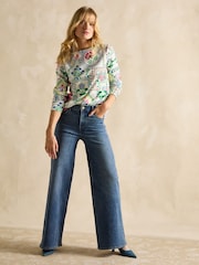 Joules Harbour Cream Tile Print Boat Neck Printed Top - Image 4 of 9