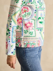 Joules Harbour Cream Tile Print Boat Neck Printed Top - Image 7 of 9