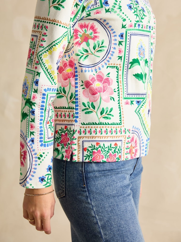 Joules Harbour Cream Tile Print Boat Neck Printed Top - Image 7 of 9