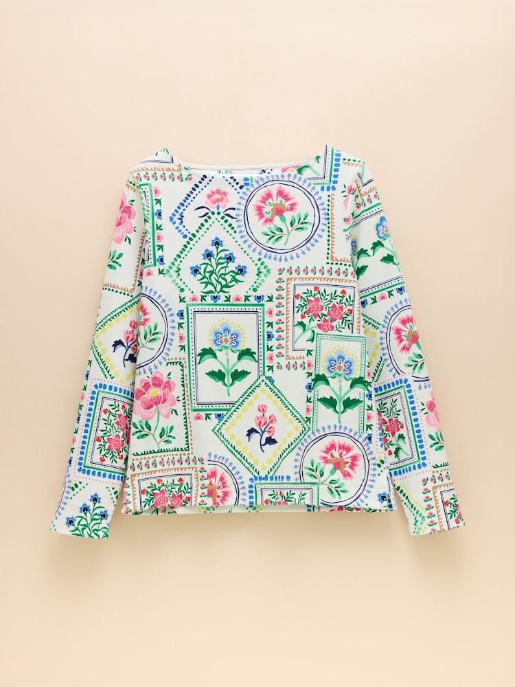Joules Harbour Cream Tile Print Boat Neck Printed Top - Image 8 of 9
