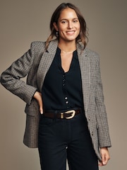 Laura Ashley Grey/Black Dogtooth Wool Check Blazer - Image 1 of 9