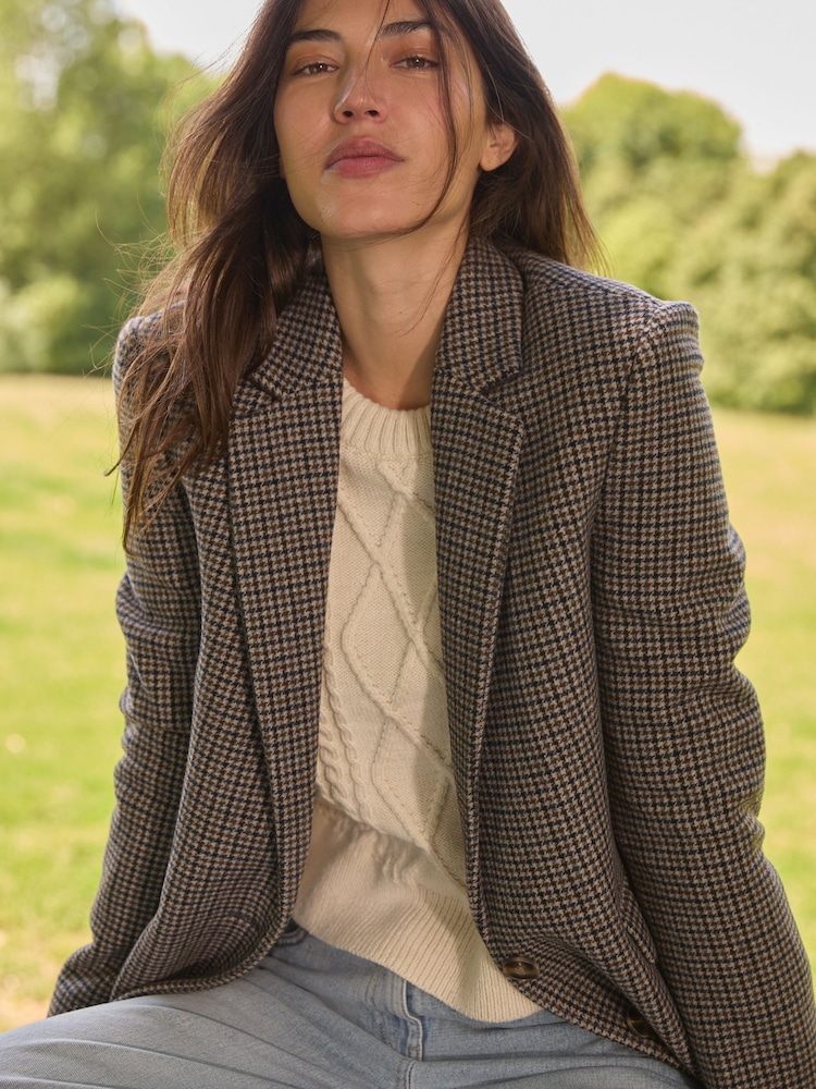 Laura Ashley Grey/Black Dogtooth Wool Check Blazer - Image 6 of 9