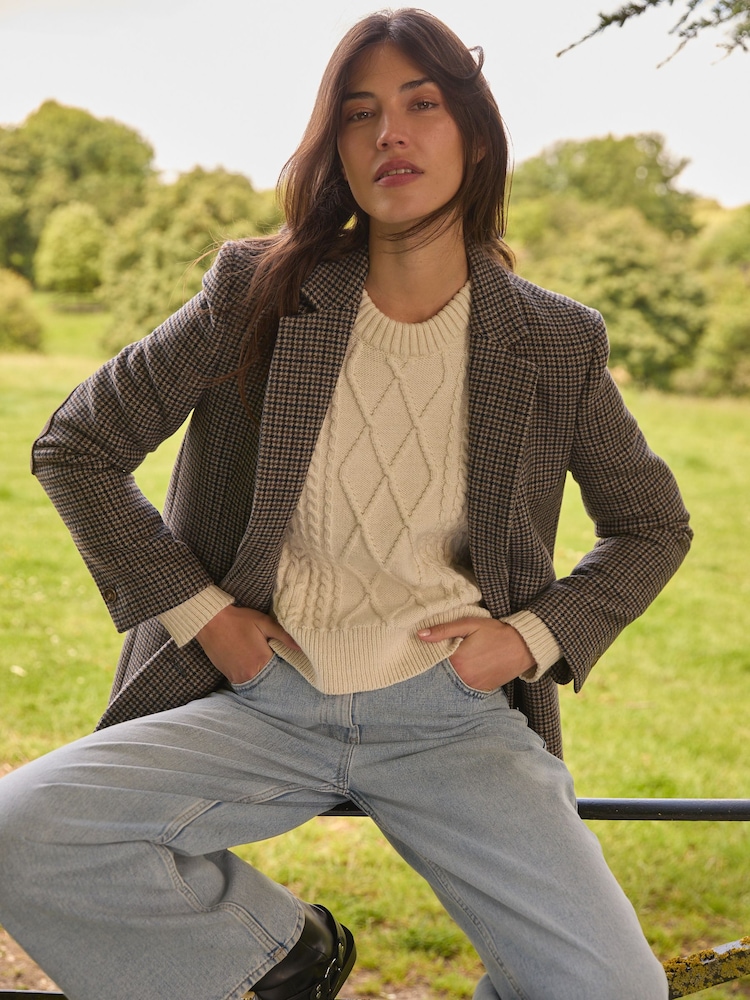 Laura Ashley Grey/Black Dogtooth Wool Check Blazer - Image 8 of 9