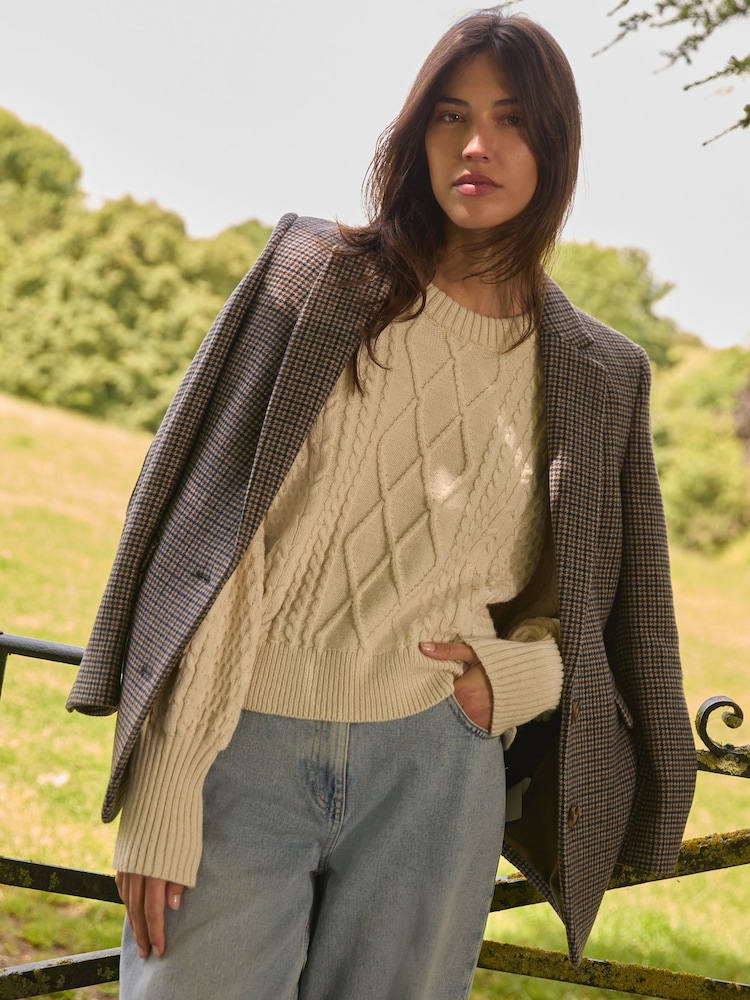 Laura Ashley Grey/Black Dogtooth Wool Check Blazer - Image 9 of 9