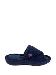 Totes Navy Ladies Isotoner Popcorn Turnover Open Toe Slippers - Image 2 of 5