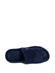 Totes Navy Ladies Isotoner Popcorn Turnover Open Toe Slippers - Image 4 of 5