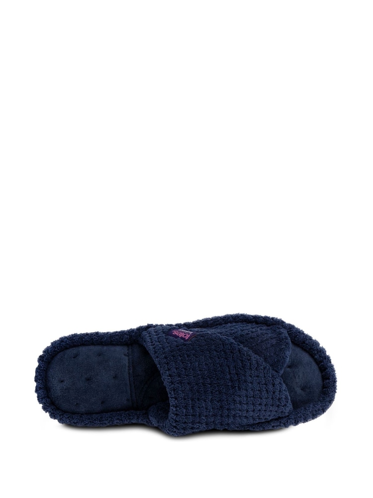 Totes Navy Ladies Isotoner Popcorn Turnover Open Toe Slippers - Image 4 of 5