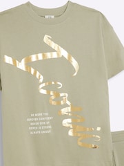 River Island Green Girls Iconic 100% Cotton Drenched Top And Leggings Set - Image 4 of 5