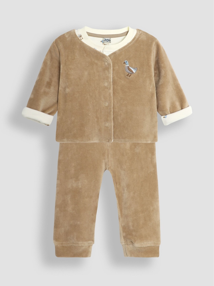 JoJo Maman Bébé Brown Baby Duck Velour Set 3 Piece - Image 1 of 7
