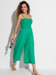 Pour Moi Green Strapless Shirred Bodice Crop Leg Beach Jumpsuit - Image 2 of 4