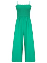 Pour Moi Green Strapless Shirred Bodice Crop Leg Beach Jumpsuit - Image 3 of 4