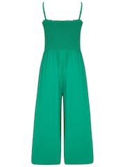 Pour Moi Green Strapless Shirred Bodice Crop Leg Beach Jumpsuit - Image 4 of 4