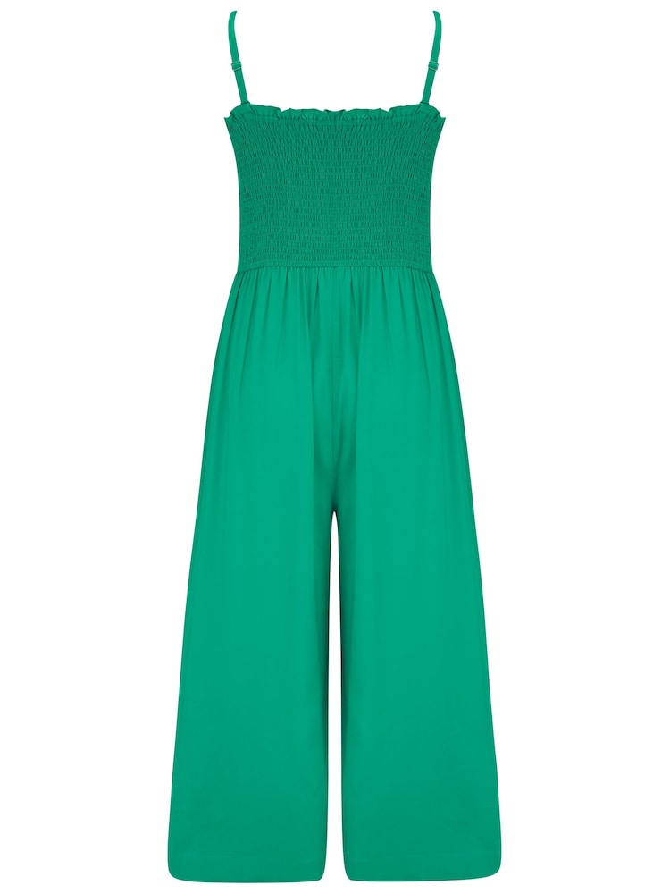 Pour Moi Green Strapless Shirred Bodice Crop Leg Beach Jumpsuit - Image 4 of 4