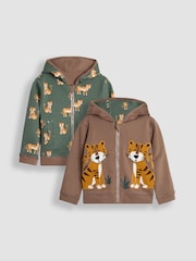 JoJo Maman Bébé Mocha Brown Safari Cats Appliqué Reversible Hoodie - Image 1 of 8