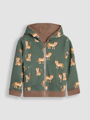 JoJo Maman Bébé Mocha Brown Safari Cats Appliqué Reversible Hoodie - Image 3 of 8