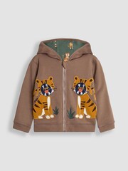 JoJo Maman Bébé Mocha Brown Safari Cats Appliqué Reversible Hoodie - Image 4 of 8
