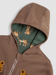 JoJo Maman Bébé Mocha Brown Safari Cats Appliqué Reversible Hoodie - Image 7 of 8