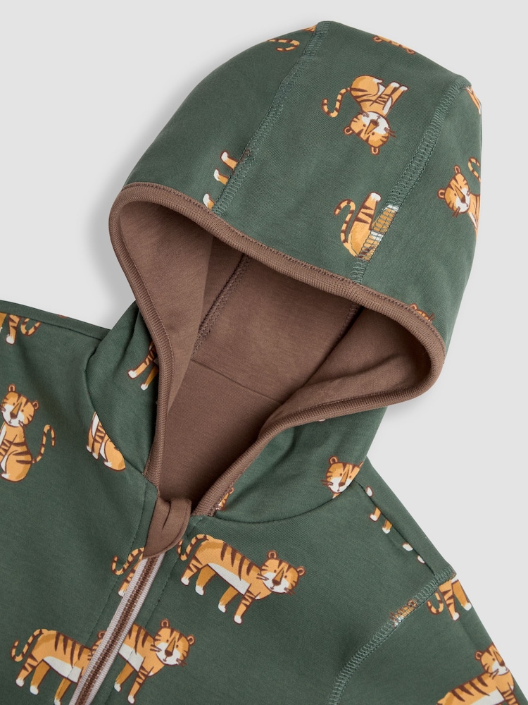 JoJo Maman Bébé Mocha Brown Safari Cats Appliqué Reversible Hoodie - Image 8 of 8