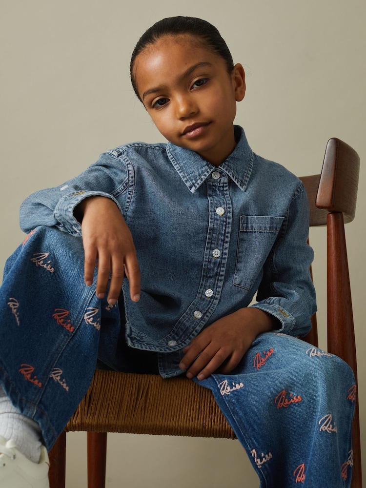 Reiss Blue Rosie 9-13 yrs Denim Button-Through Shirt - Image 1 of 4