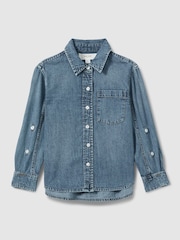 Reiss Blue Rosie 9-13 yrs Denim Button-Through Shirt - Image 2 of 4