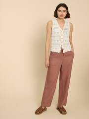 White Stuff Tan Brown 100% Linen Blend Belle Wide Trousers - Image 1 of 7
