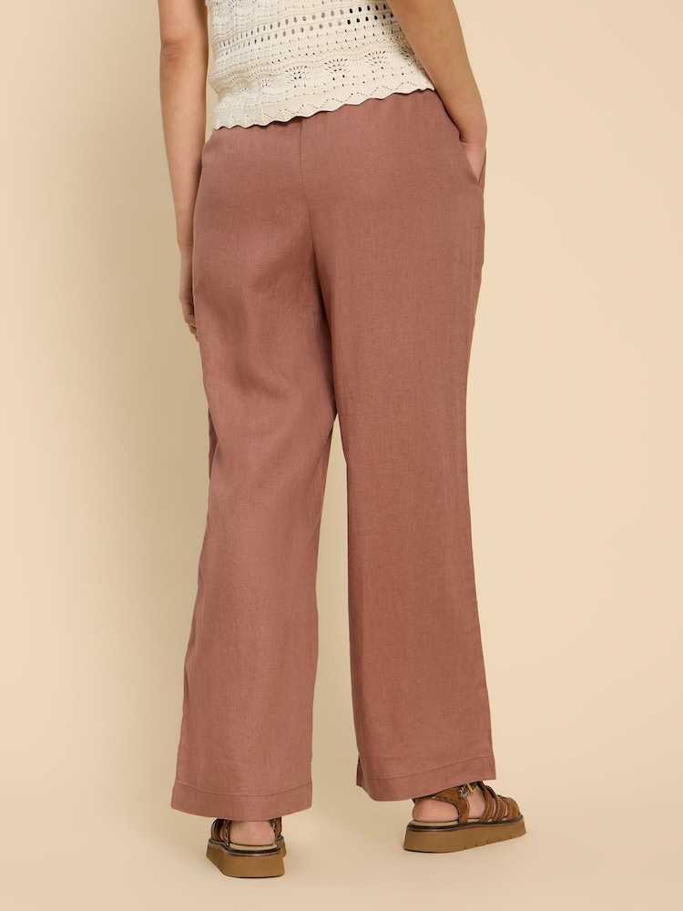 White Stuff Tan Brown 100% Linen Blend Belle Wide Trousers - Image 2 of 7