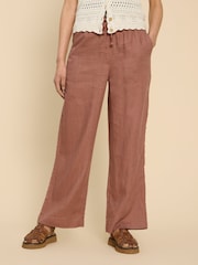 White Stuff Tan Brown 100% Linen Blend Belle Wide Trousers - Image 3 of 7