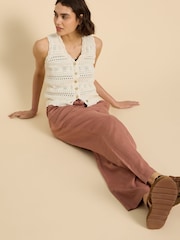 White Stuff Tan Brown 100% Linen Blend Belle Wide Trousers - Image 4 of 7