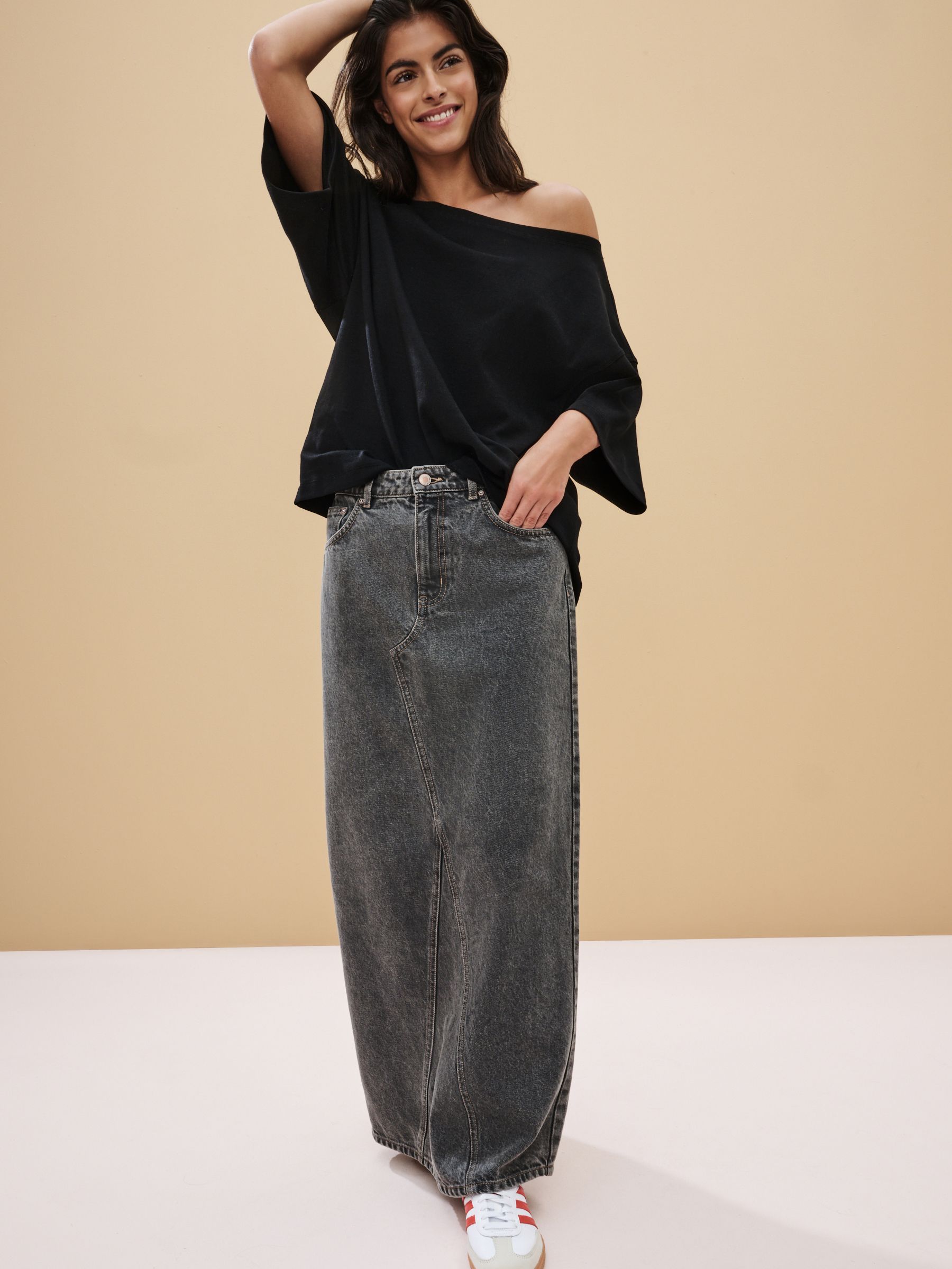Buy Black Relaxed Fit Boxy 100% Cotton Slouch Shoulder T