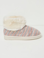 FatFace Light Pink Faux Fur Cuff Knit Boots - Image 1 of 2