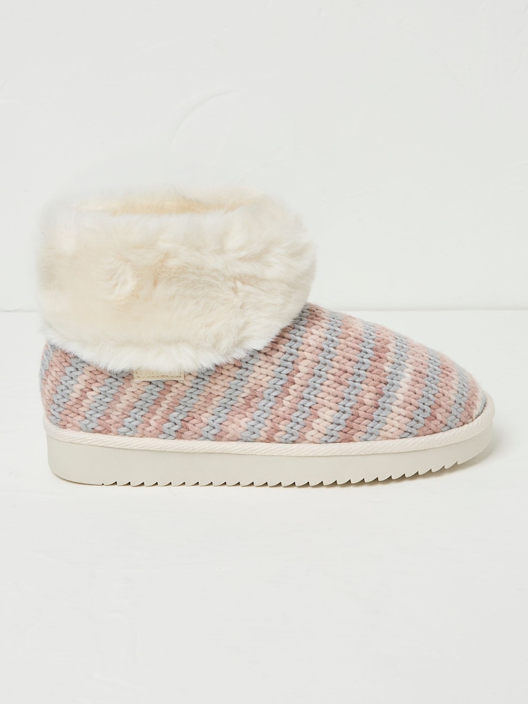 FatFace Light Pink Faux Fur Cuff Knit Boots - Image 1 of 2 FatFace Light Pink Faux Fur Cuff Knit Boots - Image 1 of 2